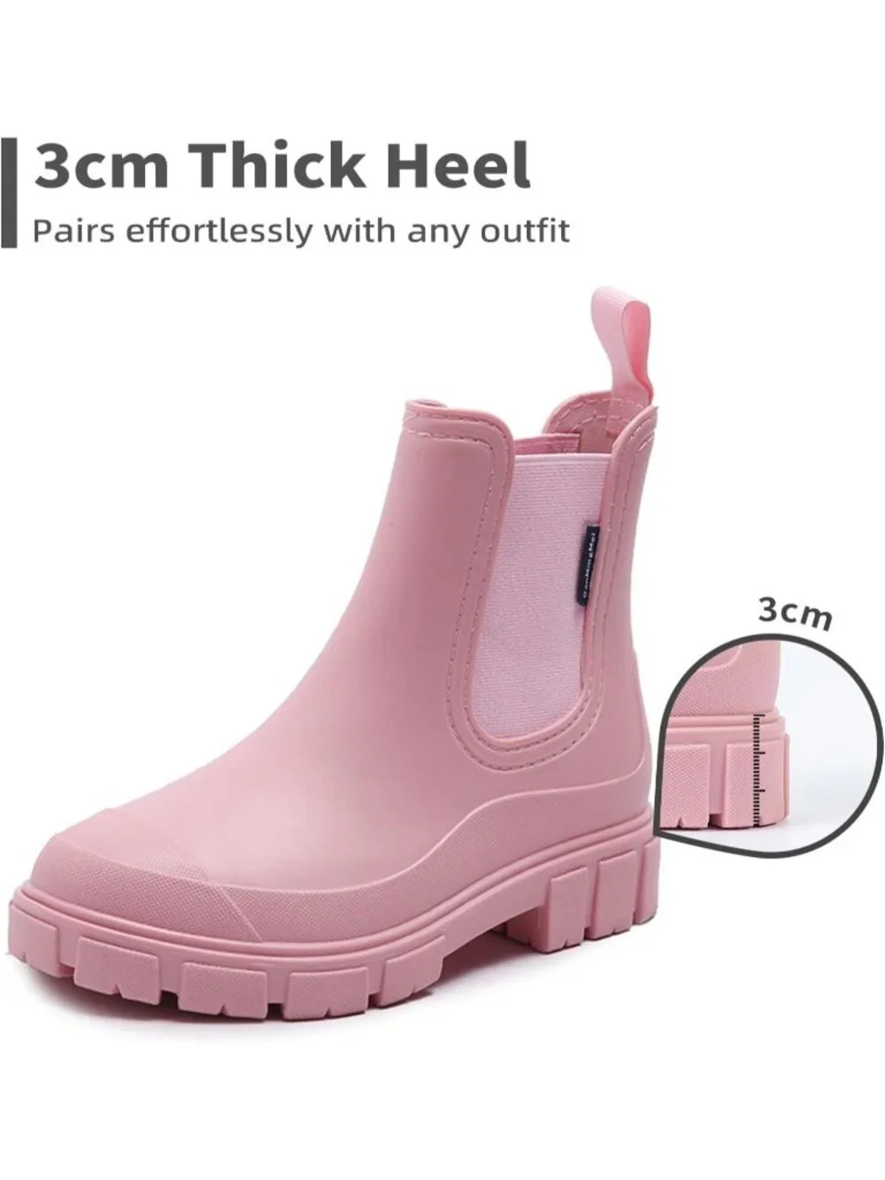 Women's Pink Waterproof Slip-Resistant Rubber Short Ankle Chelsea rain Boots